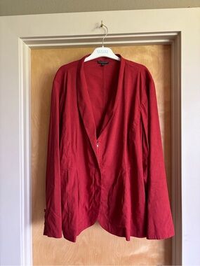 Eileen Fisher Woman Rust Linen Blend Asymmetrical Zip Shawl Collar Jacket 3X